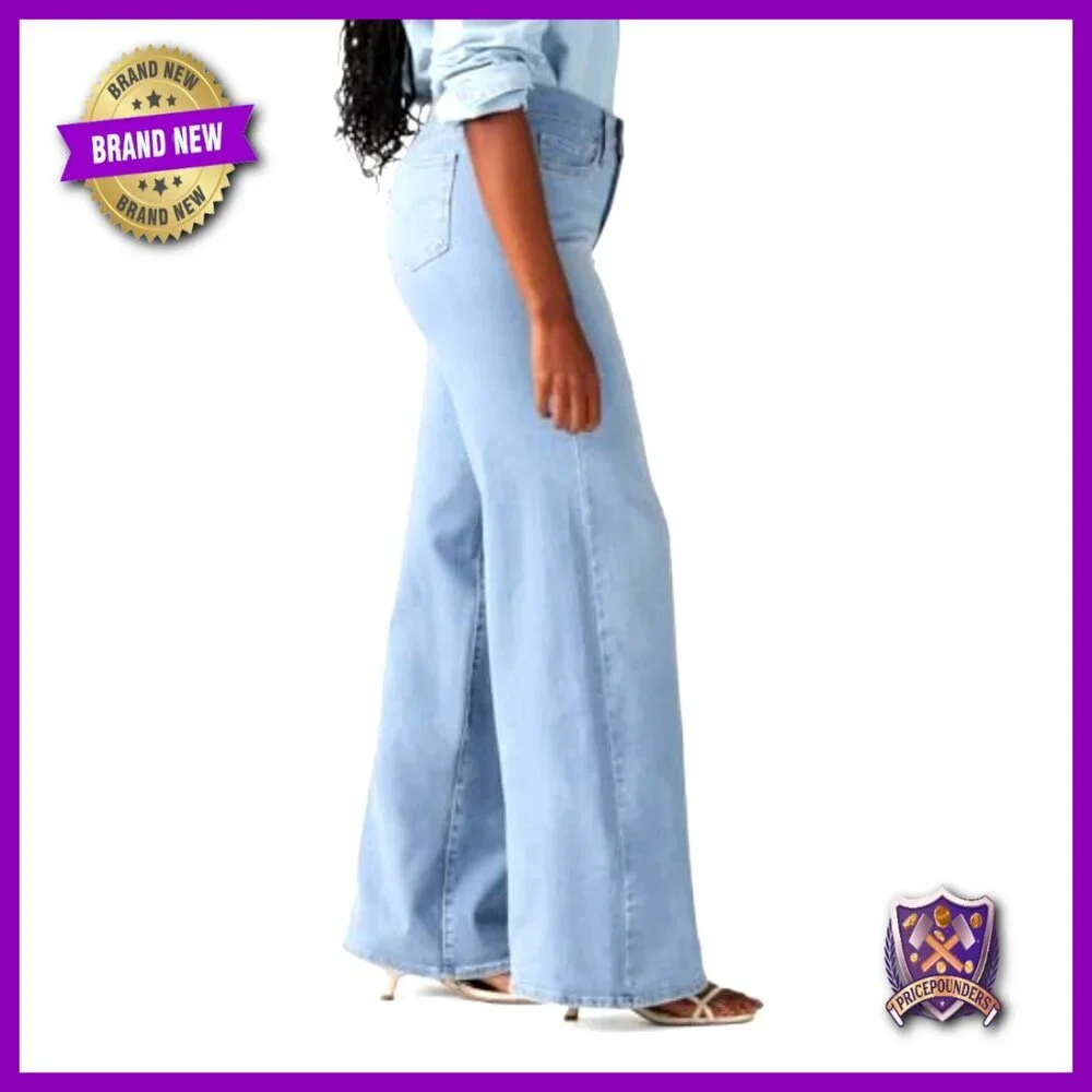 Mid Rise Wide Leg Jeans with Shaping Panel, 32 Inseam, Stretch Denim